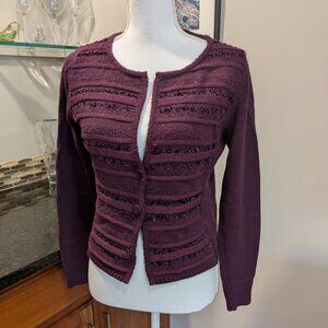 Vintage BIANCA Plum Purple Cotton Blend Cardigan Sweater Textured Ribbons Size 6
